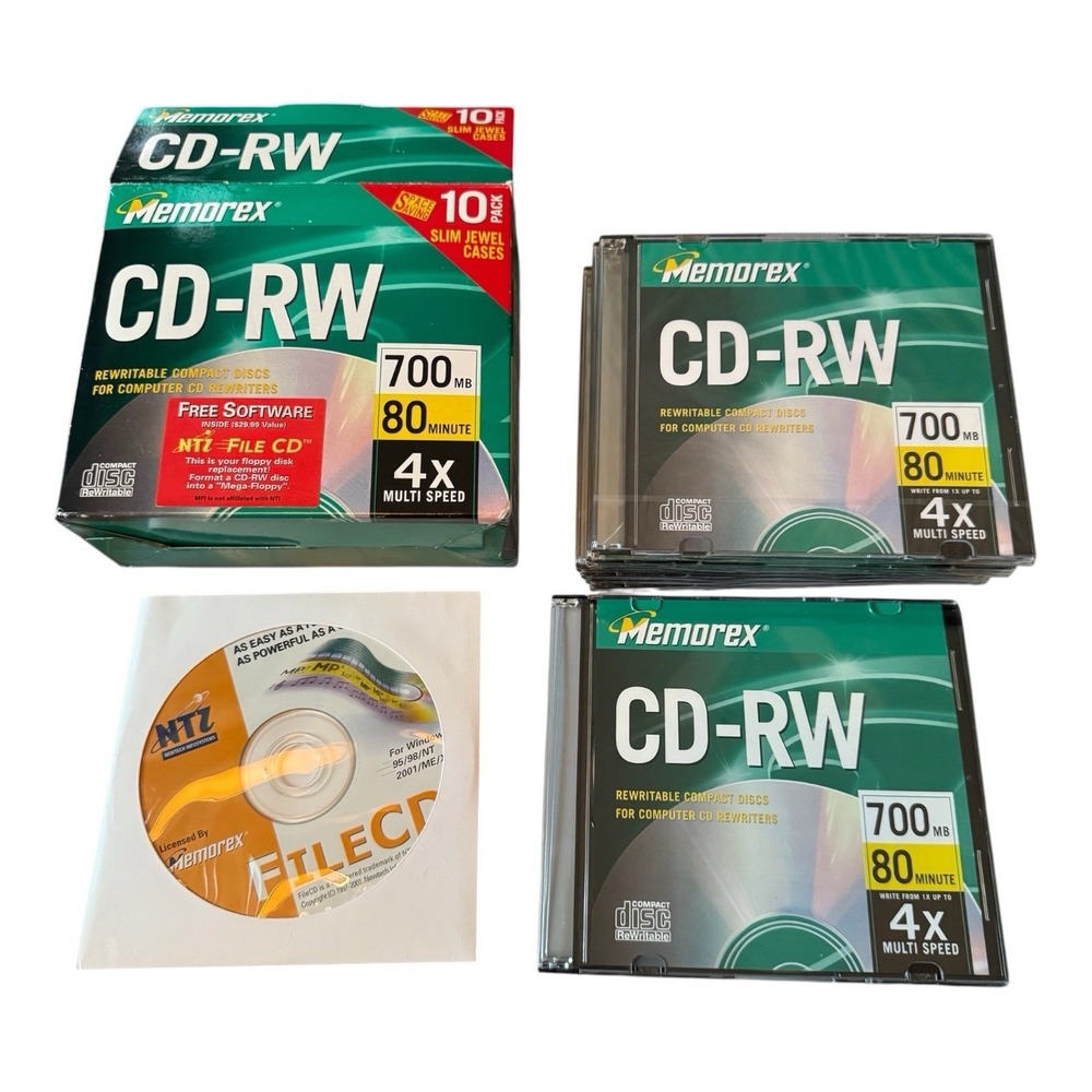 Memorex CD-RW 700MB 80 Min 4X Rewritable Discs 10 Pack Jewel Cases Open Box